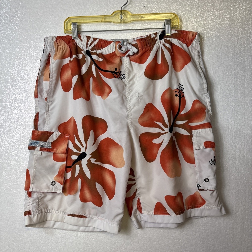 B.Split Men Swim Board Shorts‎ XL Sun Wave White Floral Multi Stretch Drawstring